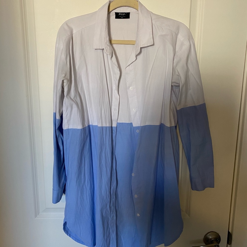 Oversized woman’s dress shirt (worn as a dress)